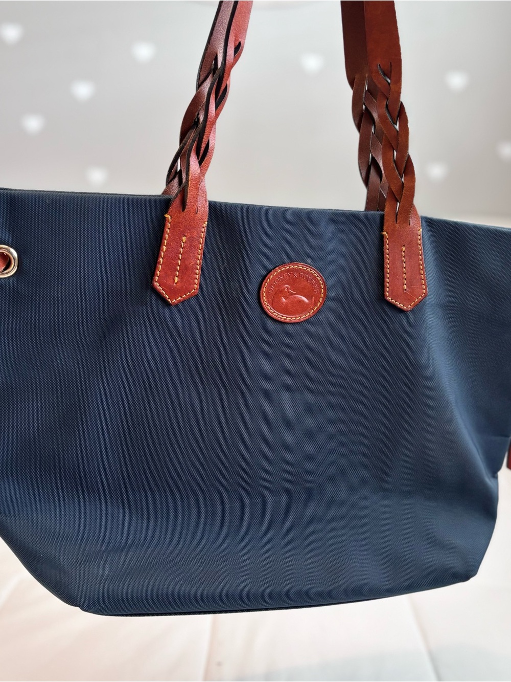Dooney & Bourke Navy Tote with Brown Leather Braided Straps